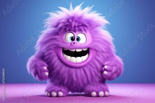 Cute violet furry monster 3D cartoon character