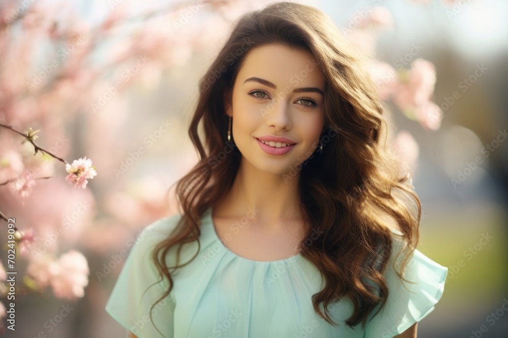 Portrait of a beautiful young woman among the blooming beauty of spring. Portrait of a beautiful young woman among the blooming beauty of spring.