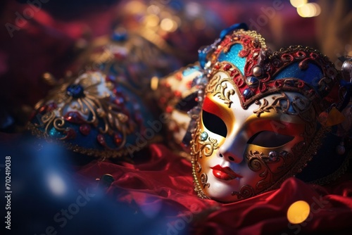 A masquerade mask, decorated with ornate decor, brings elegance and mystery to the carnival.