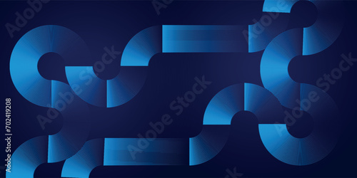Abstract glowing circle lines on dark blue background. Geometric line art design. Modern glossy blue outline. Futuristic technology concept.