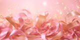 pink ribbons, golden streamers on peach fuzz background, top view. playful shapes, vibrant stage backdrops, spiral group, cute and dreamy, subdued color palette.