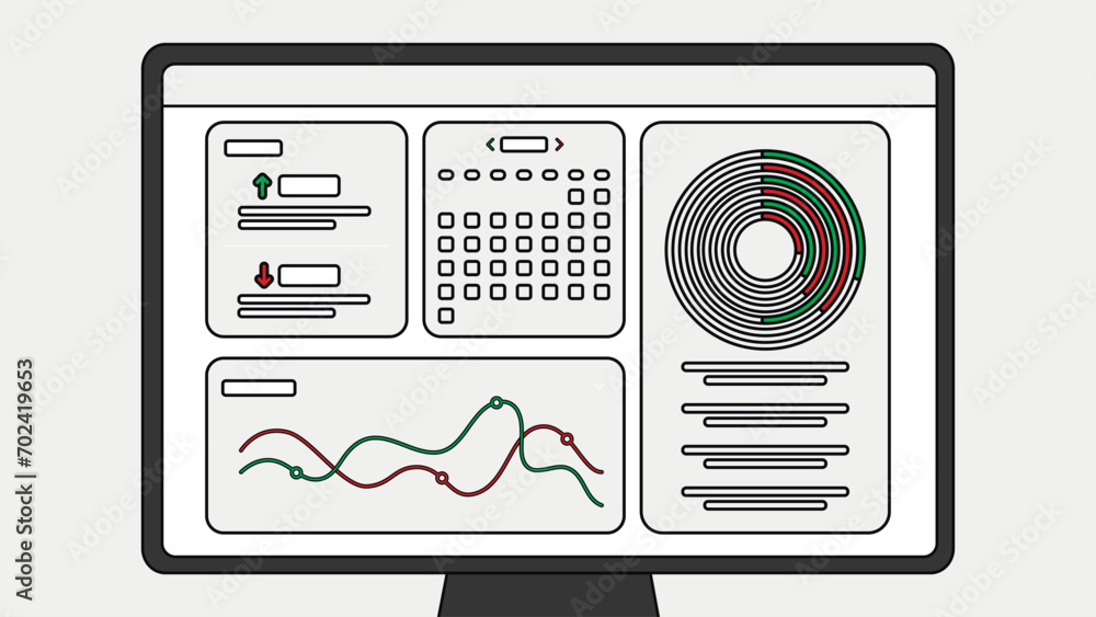 Computer Monitor Displaying Data Analysis Dashboard Stock Vector ...