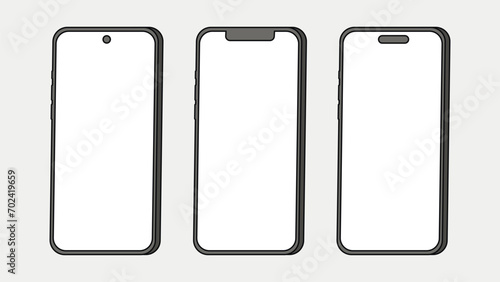 Variety of Smartphone Outlines with Different Notch Designs