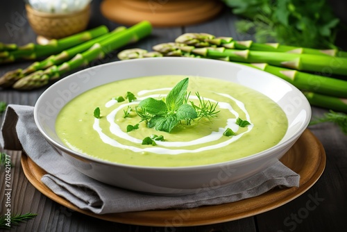 Asparagus cream soup in plate