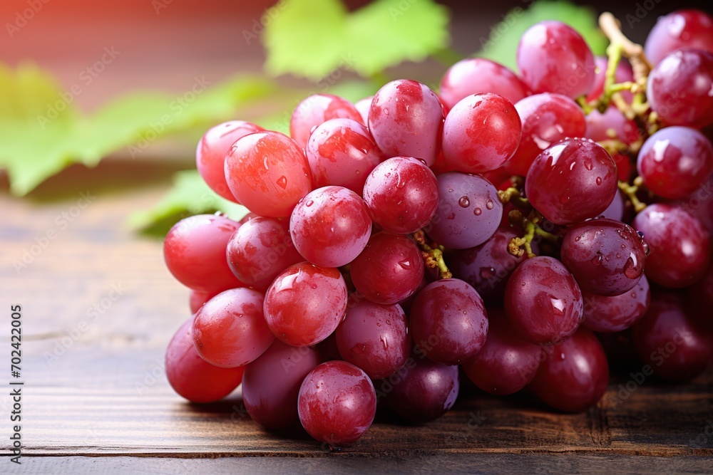 Ripe red grape on wooden background Ripe red grape on wooden background