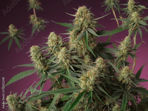 Cannabis Plant on Puble background Generative AI photo