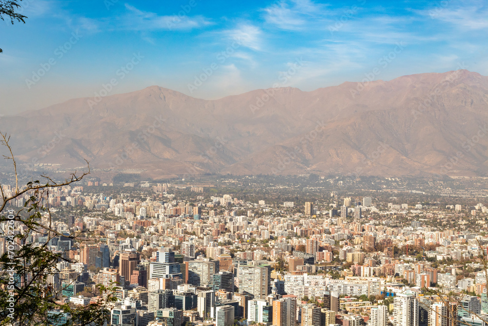 aerial view of the buildings of the economic area of Santiago de Chile  