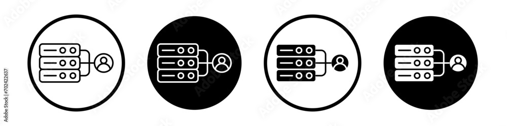 Shared hosting icon set. Web host data share vector symbol in a black filled and outlined style. Mainframe database sharing technology sign. - obrazy, fototapety, plakaty 