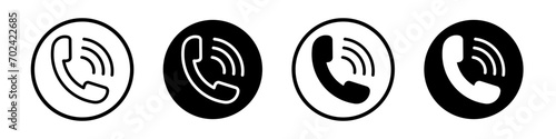 Telephone icon set. Phone call vector symbol in a black filled and outlined style. Telephone Call sign. photo