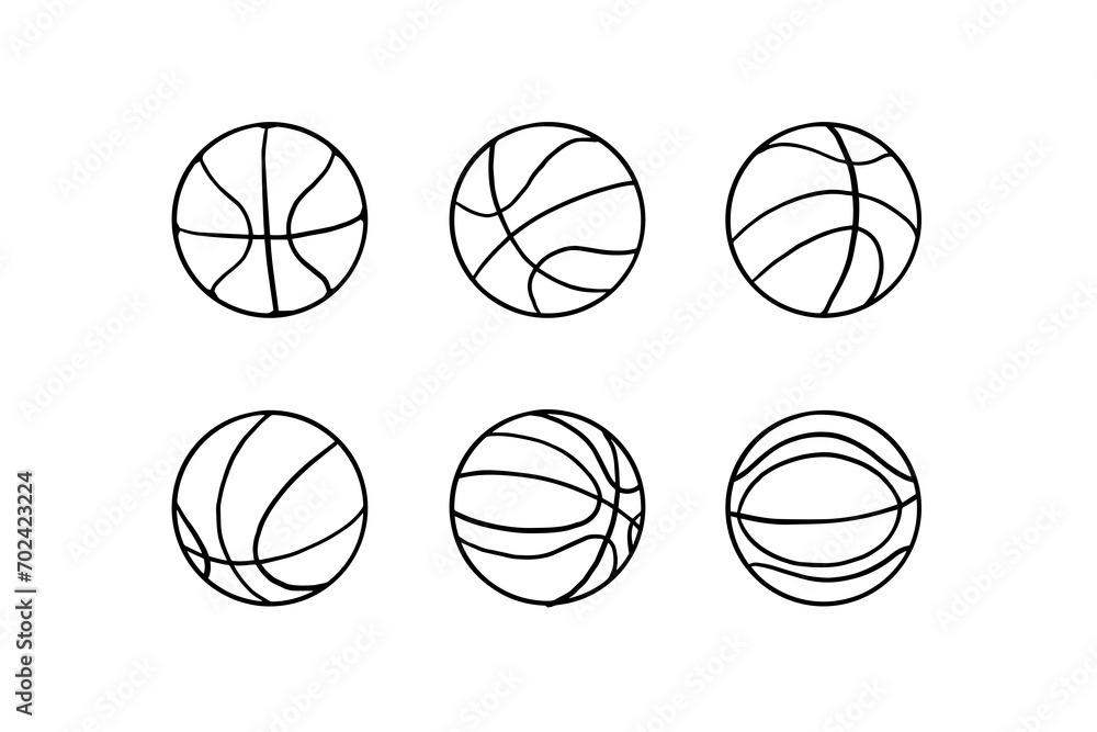 Big set of hand drawn doodle basketball. Sports equipment. Game, play, team. Collection of design elements. Great for banners, sites, posters. Vector illustration EPS10