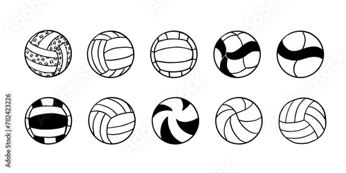 Big set of hand drawn doodle volleyball. Sports equipment. Game, play, team. Collection of design elements. Great for banners, sites, posters. Vector illustration EPS10 photo