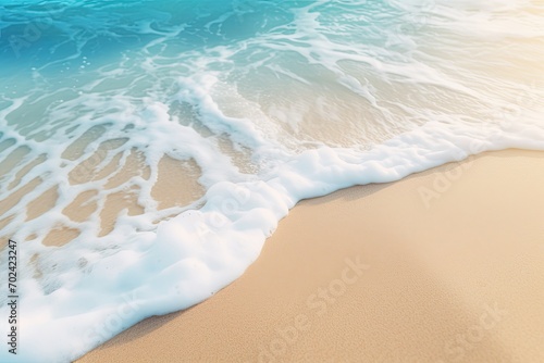 A close-up shot of gentle waves caressing the shore on a pristine sandy beach