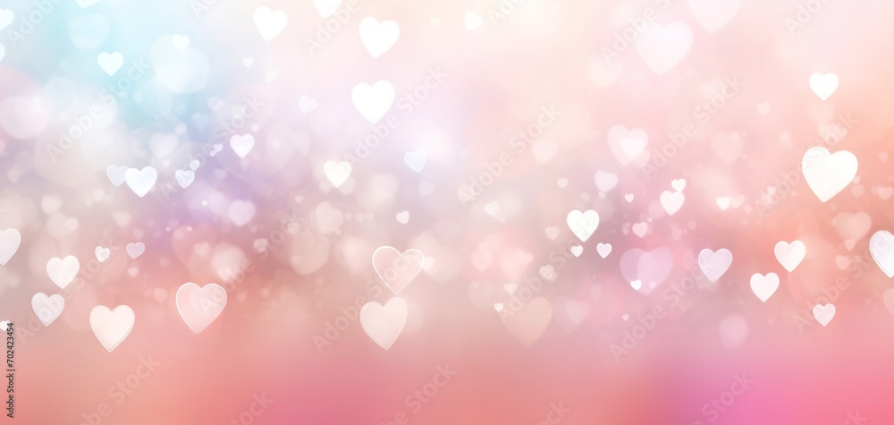 Love heart defocused blurred light bokeh effect background. Abstract pastel background with hearts