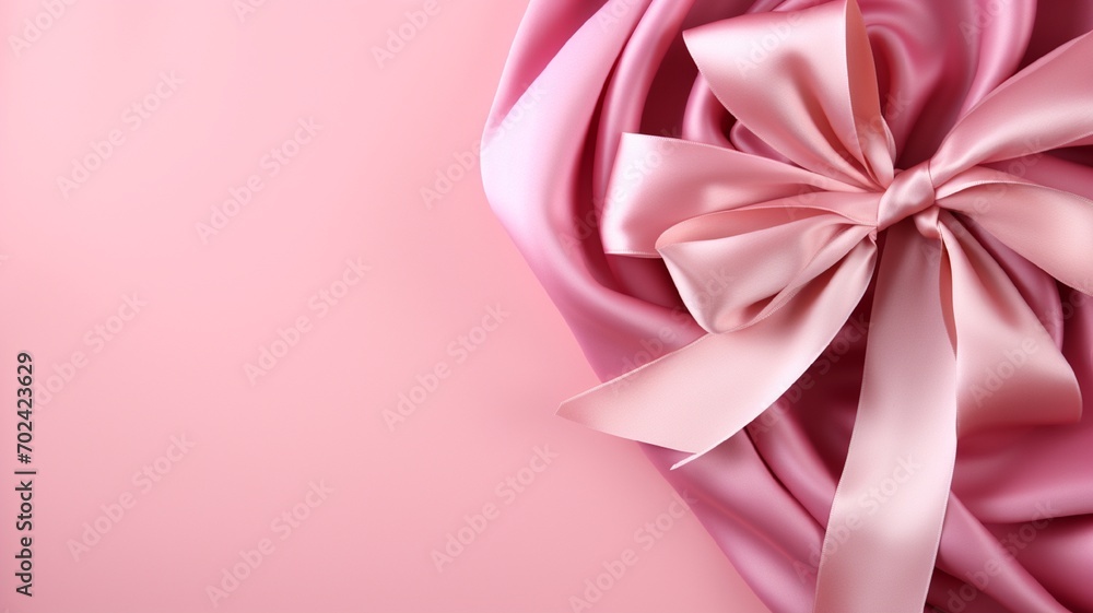 Women's Day idea. pink satin ribbon on silk against pink background Women's Day idea. pink satin ribbon on silk against pink background