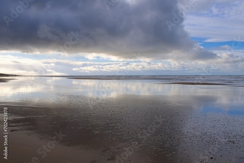 Ausblick   ber die Nordsee mit Sandstrand