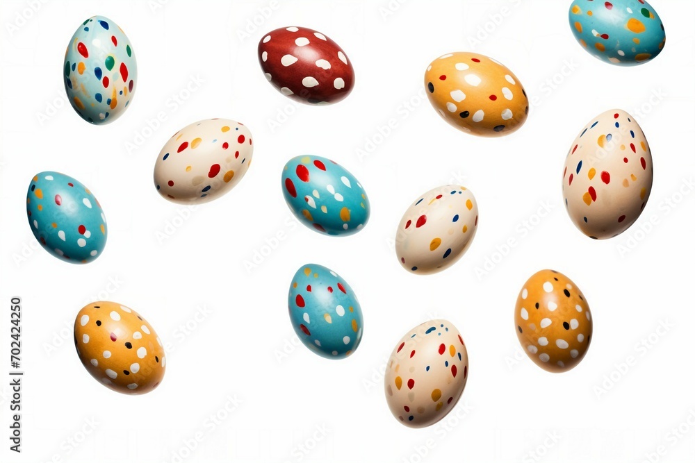 painted easter eggs flying isolated on white painted easter eggs flying isolated on white