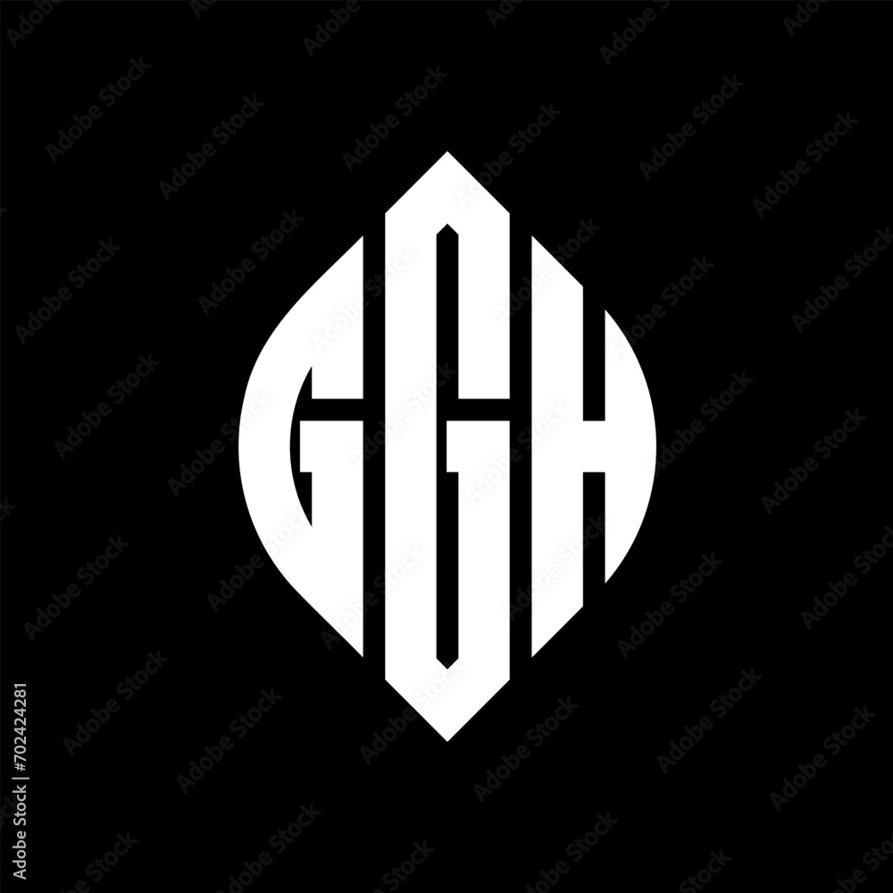 GGH circle letter logo design with circle and ellipse shape. GGH ellipse letters with typographic style. The three initials form a circle logo. GGH Circle Emblem Abstract Monogram Letter Mark Vector.