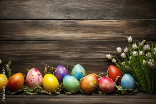 easter eggs decor in front of wooden wall