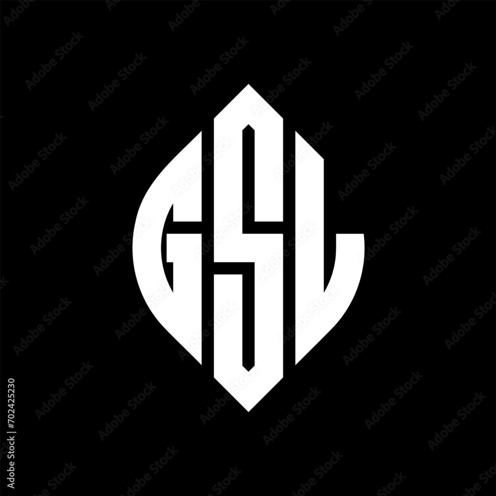 GSL circle letter logo design with circle and ellipse shape. GSL ellipse letters with typographic style. The three initials form a circle logo. GSL Circle Emblem Abstract Monogram Letter Mark Vector.