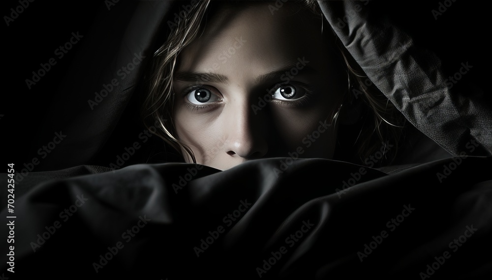 Restless insomniac struggling to sleep in bed, with wide open eyes, uneasy posture, and indifference Restless insomniac struggling to sleep in bed, with wide open eyes, uneasy posture, and indifference