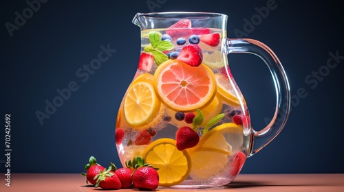 A close-up shot of a refreshing and colorful fruit-infused water pitcher