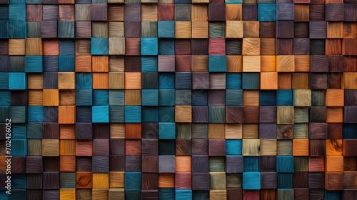 A Harmonious Arrangement of Multicolored Wooden Blocks Creating a Captivating Mosaic Wall