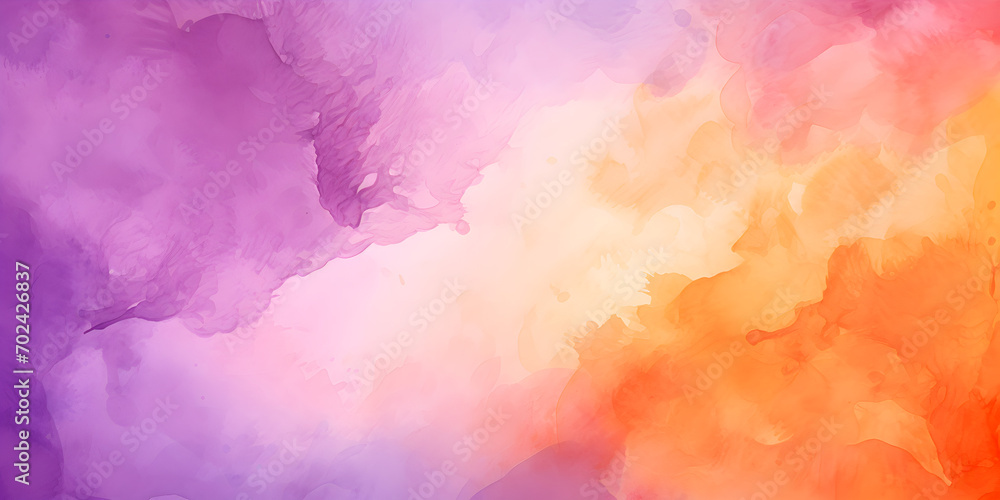 Abstract purple and orange splashes watercolor background