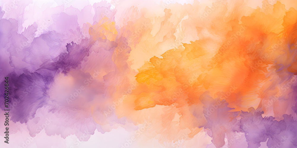 Watercolor orange and purple abstract splashes background 
