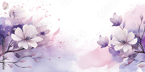 Pink watercolor illustration with minimalistic flowers, abstract background with copy space