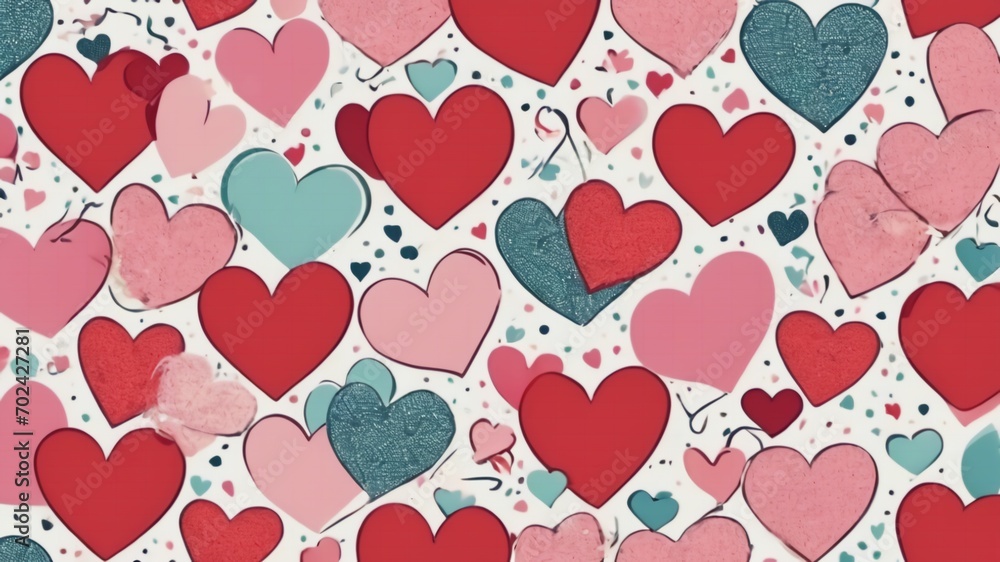 Love heart seamless pattern illustration. Trendy hand-drawn doodle seamless pattern with hearts. Valentine's day holiday backdrop texture.Created with Generative Ai technology