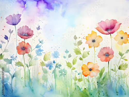 Abstract colorful watercolor spring flowers background 