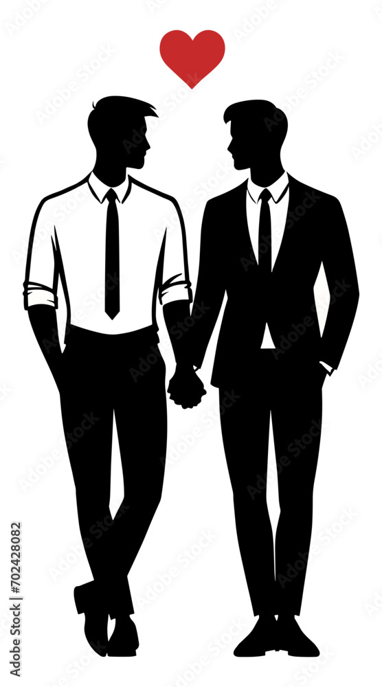 Silhouettes of Two Loving Businessmen Holding Hands, Isolated on a White Background. Love and Business During Valentine's Day. Gay and LGBT Men Silhouettes of Two Loving Businessmen Holding Hands, Isolated on a White Background. Love and Business During Valentine's Day. Gay and LGBT Men