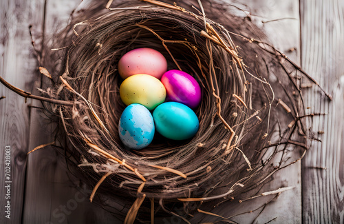 nest containing colored Easter eggs