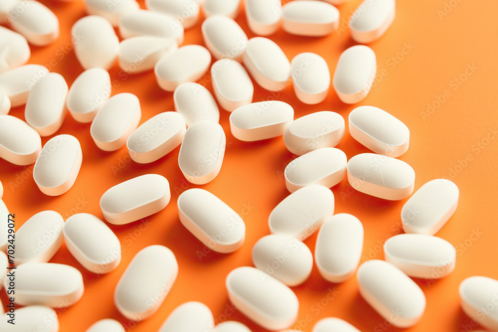 A Scattering of White Pills on an Orange Surface A Scattering of White Pills on an Orange Surface