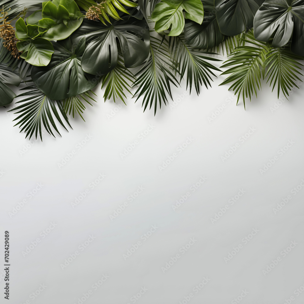 Hojas de plantas sobre un fondo blanco para usar en presentaciones - obrazy, fototapety, plakaty 