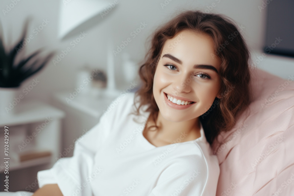 A young girl is engaged in home teeth whitening A young girl is engaged in home teeth whitening