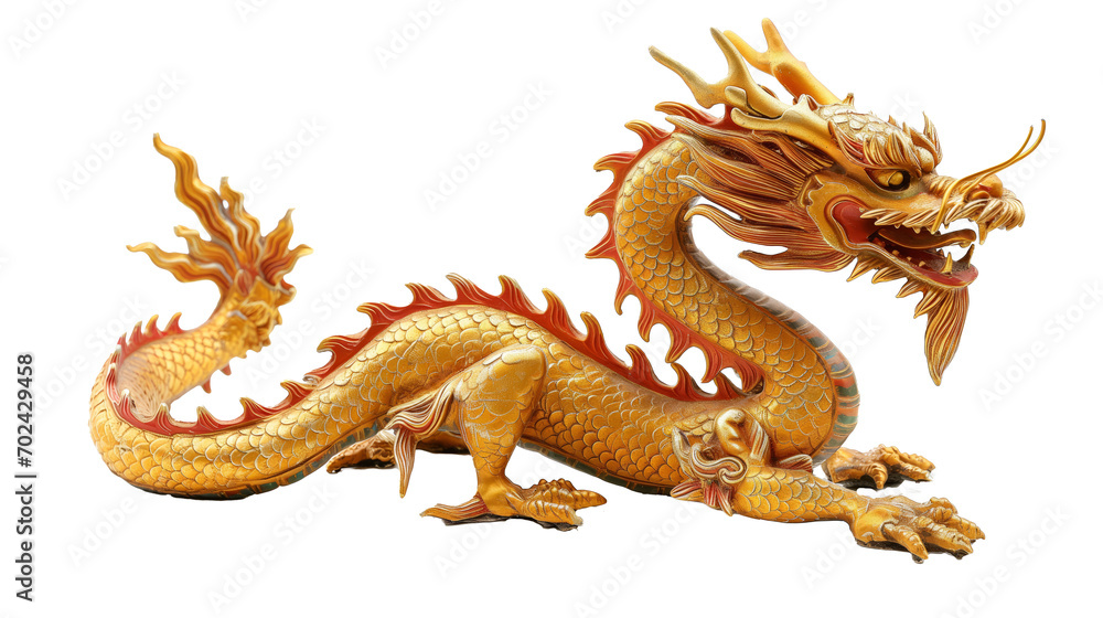 Obraz premium Chinese golden dragon isolated on transparent white background