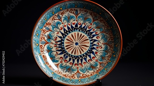 Hand-painted ceramic plate with intricate designs