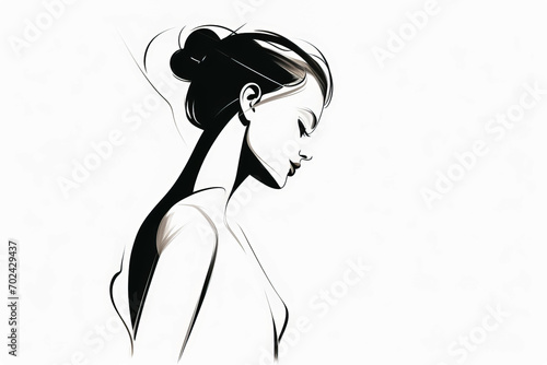 Elegantly drawn woman in a serene pose captured through unbroken line artistry. photo