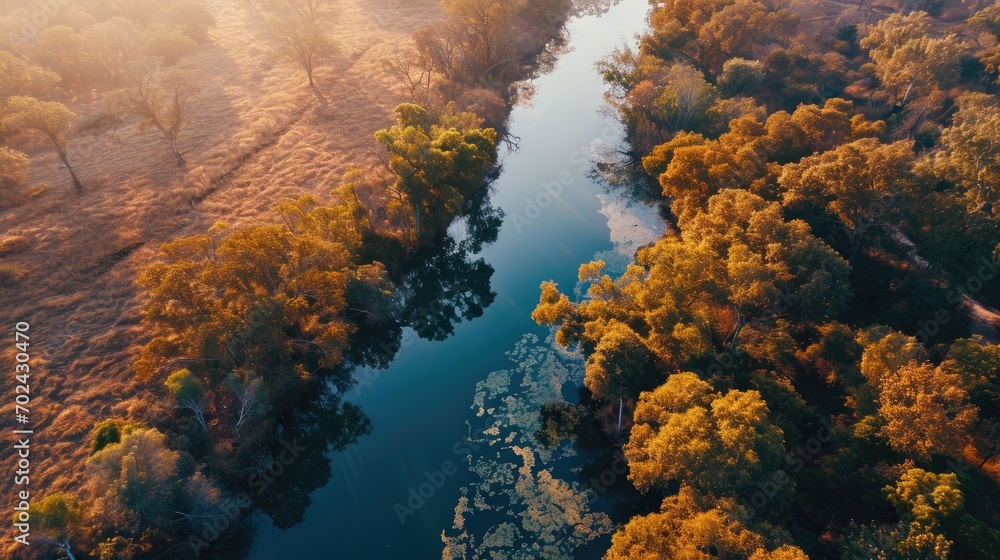 Aerial view landscapes, the river cuts through a jungle