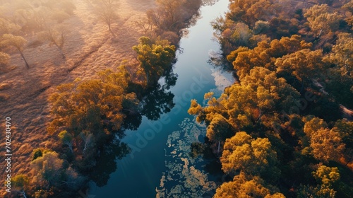 Aerial view landscapes, the river cuts through a jungle