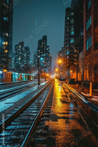 Night city traffic with cityscape background by long exposures