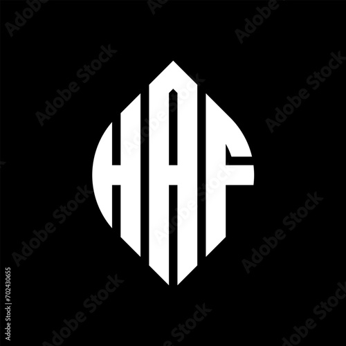 HAF circle letter logo design with circle and ellipse shape. HAF ellipse letters with typographic style. The three initials form a circle logo. HAF circle emblem abstract monogram letter mark vector.