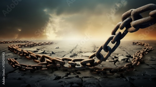 Symbolic image of a broken chain, symbolizing the breaking free from mental health challenges photo