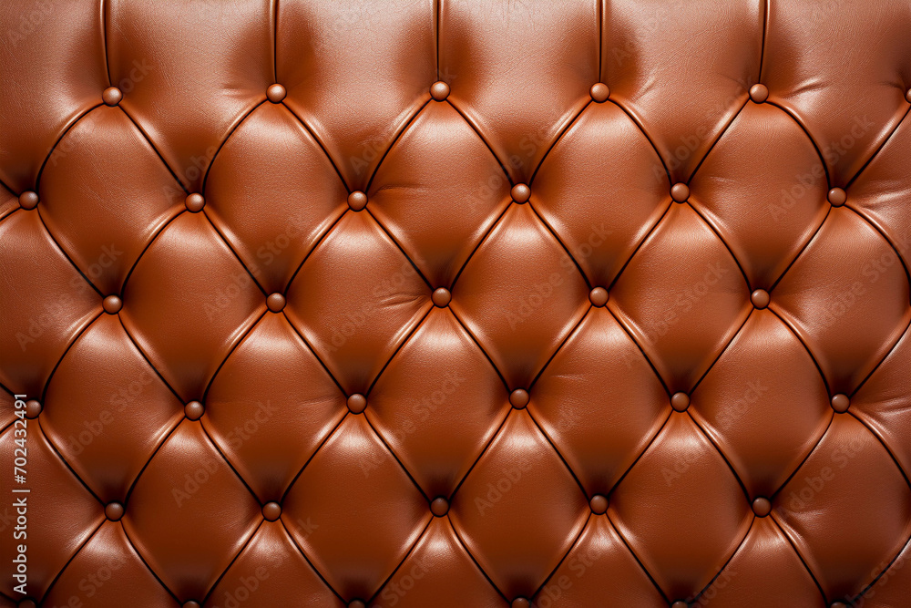 Fototapeta premium Brown tufted leather background. Button tufted leather sofa texture. Created with generative AI.