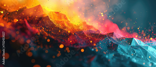 A mesmerising blend of sparkling particles in a sea of blue and orange hues, radiating energy.