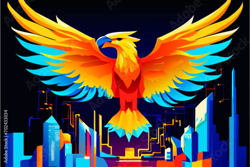 A circuitry phoenix rising from data. vektor illustation