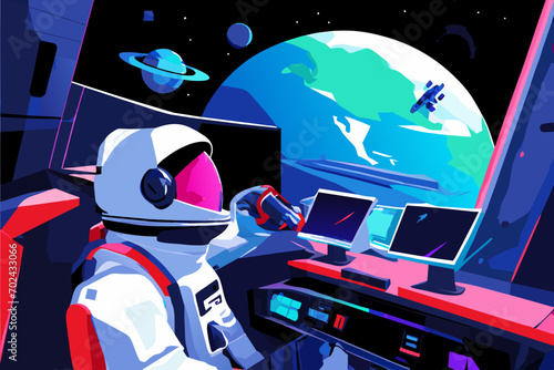 An astronaut exploring a virtual world. vektor illustation