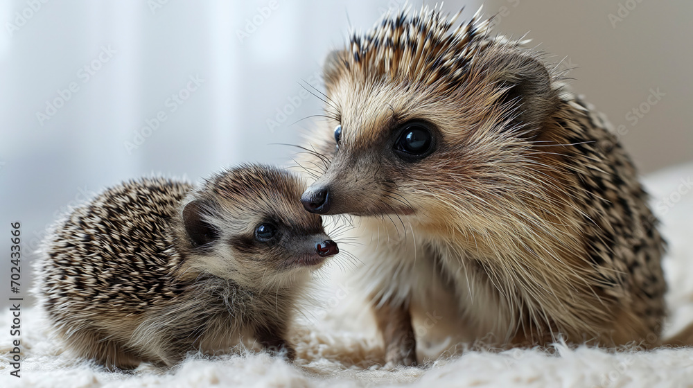 Obraz premium Mother hedgehog and her baby