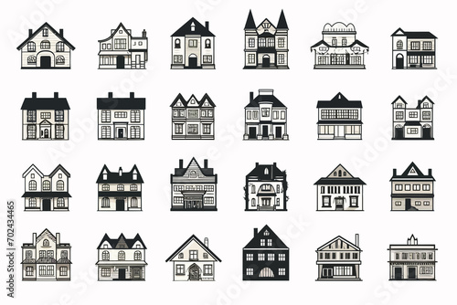 Houses black and white isolated vector style illustration